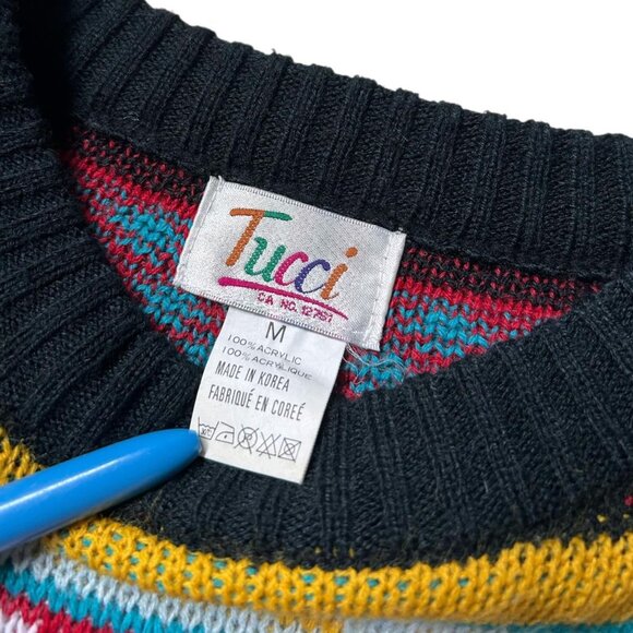 80s vintage daisy stripe sweater retro twee pattern acrylic crewneck print. - Picture 6 of 7